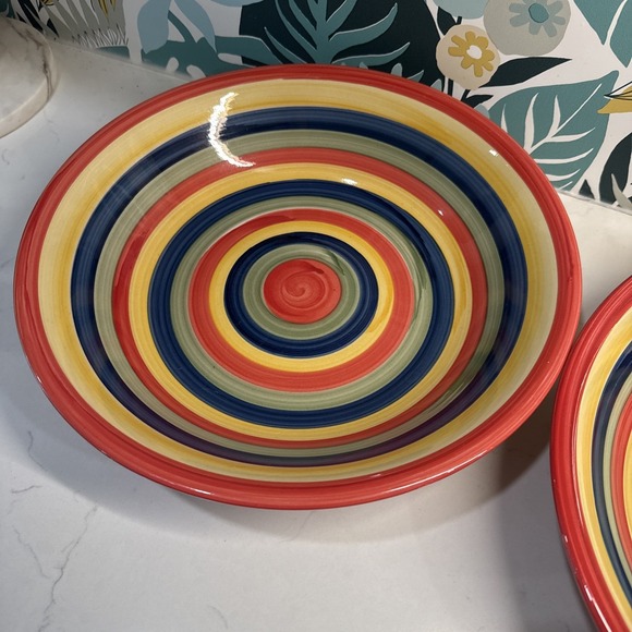 SWIRL Hand Painted Collection Pasta Serving Bowl 12 Inch Multicolor Set Of TWO - Picture 3 of 5